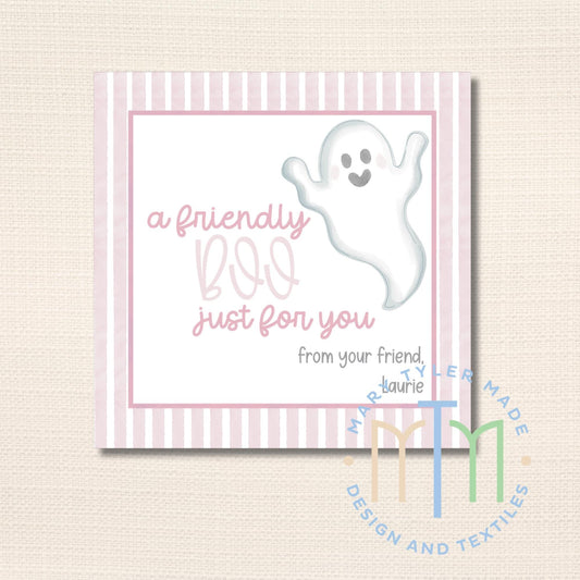 Friendly Boo Pink Halloween Tag, Printable Tag, Instant Download, Editable Tag, Halloween Party Favor, Digital Tag