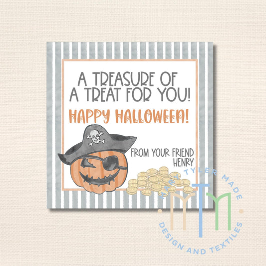 Pirate Pumpkin, Printable Tag, Instant Download, Editable Tag, Halloween Party Favor, Digital Tag